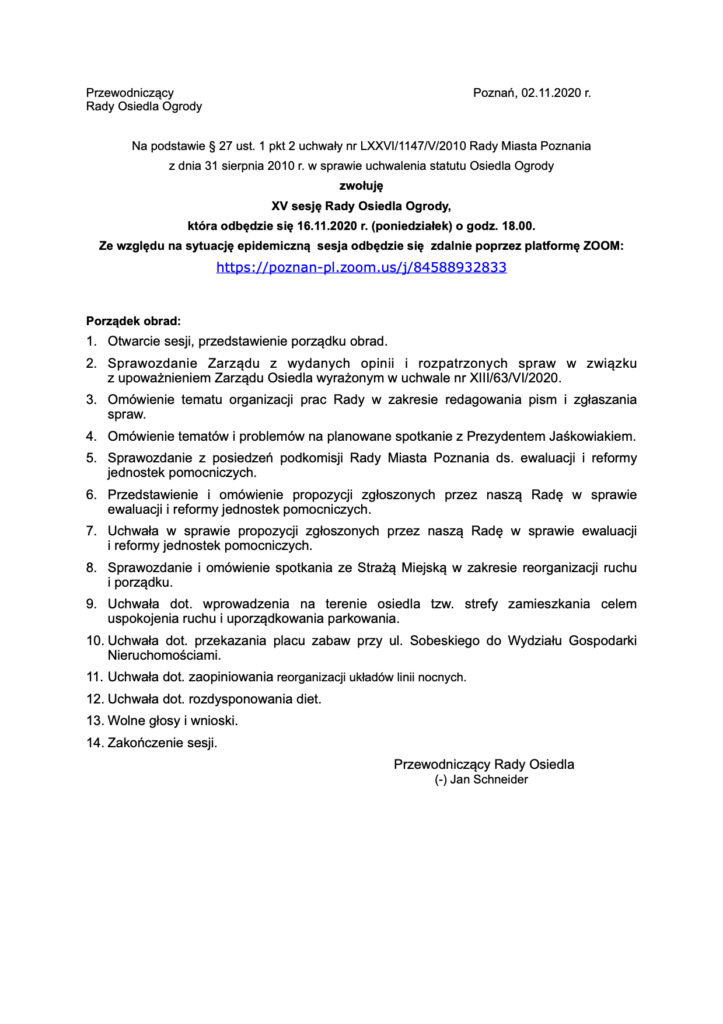 Rady Osiedla Ogrody Poznań Porządek obrad_1