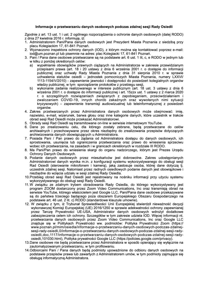 Rady Osiedla Ogrody Poznań Porządek obrad_2